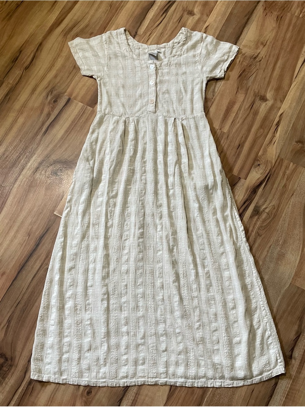 VTG 90s Love Tent Cottagecore Ramie Rayon Ankle Maxi Dress Cream MOP Buttons